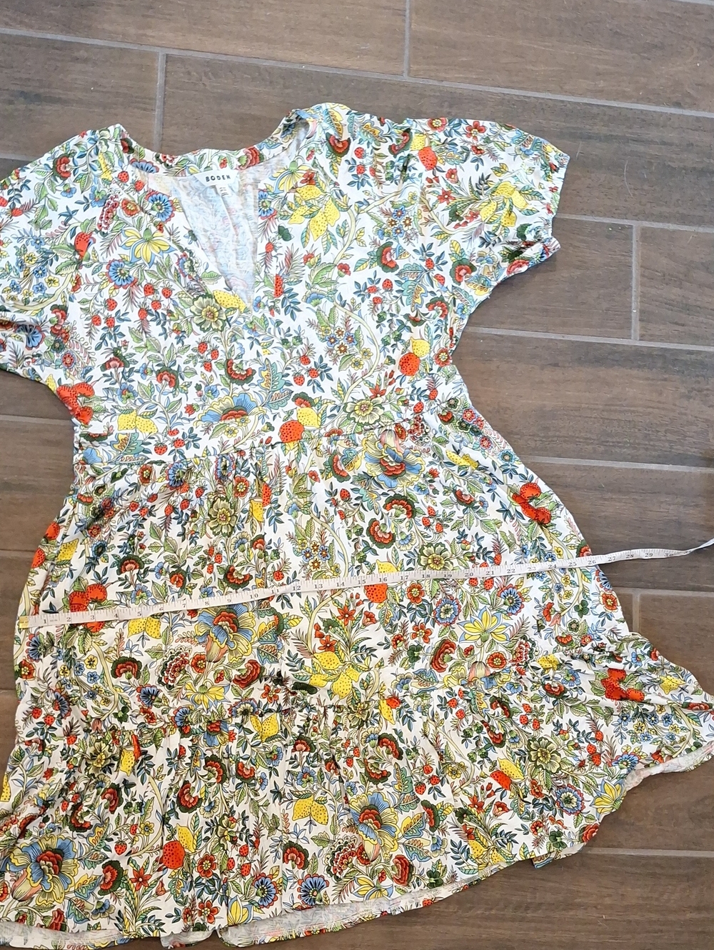 Boden Piper Fruit Print Short Sleeve Tiered Hem Cotton Blend Jersey Dress Sz 12 - Picture 13 of 14
